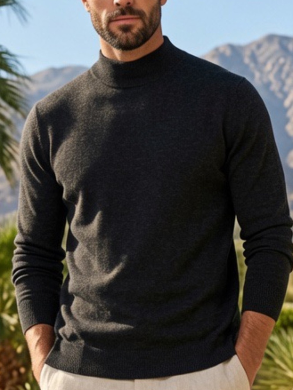 Zegna Sport Black Fleece Turtleneck Sweater Medium 44 Chest